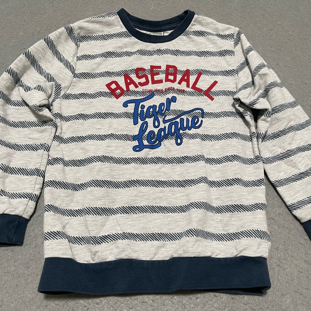 LC Waikiki Shirt Boys 5T White Striped Baseball Tiger League Long Sleeve